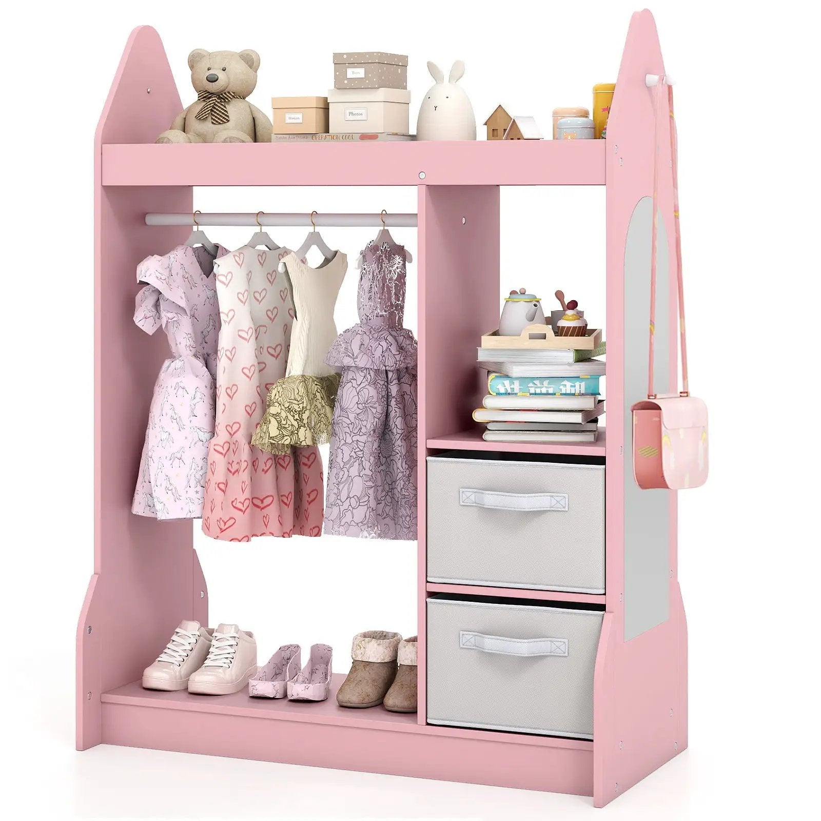 Kids Play Armoire Dresser with Cloth Hanger-Pink by DirectDeals