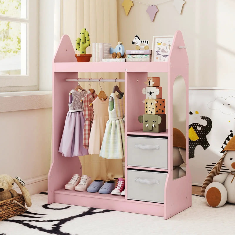 Kids Play Armoire Dresser with Cloth Hanger-Pink by DirectDeals