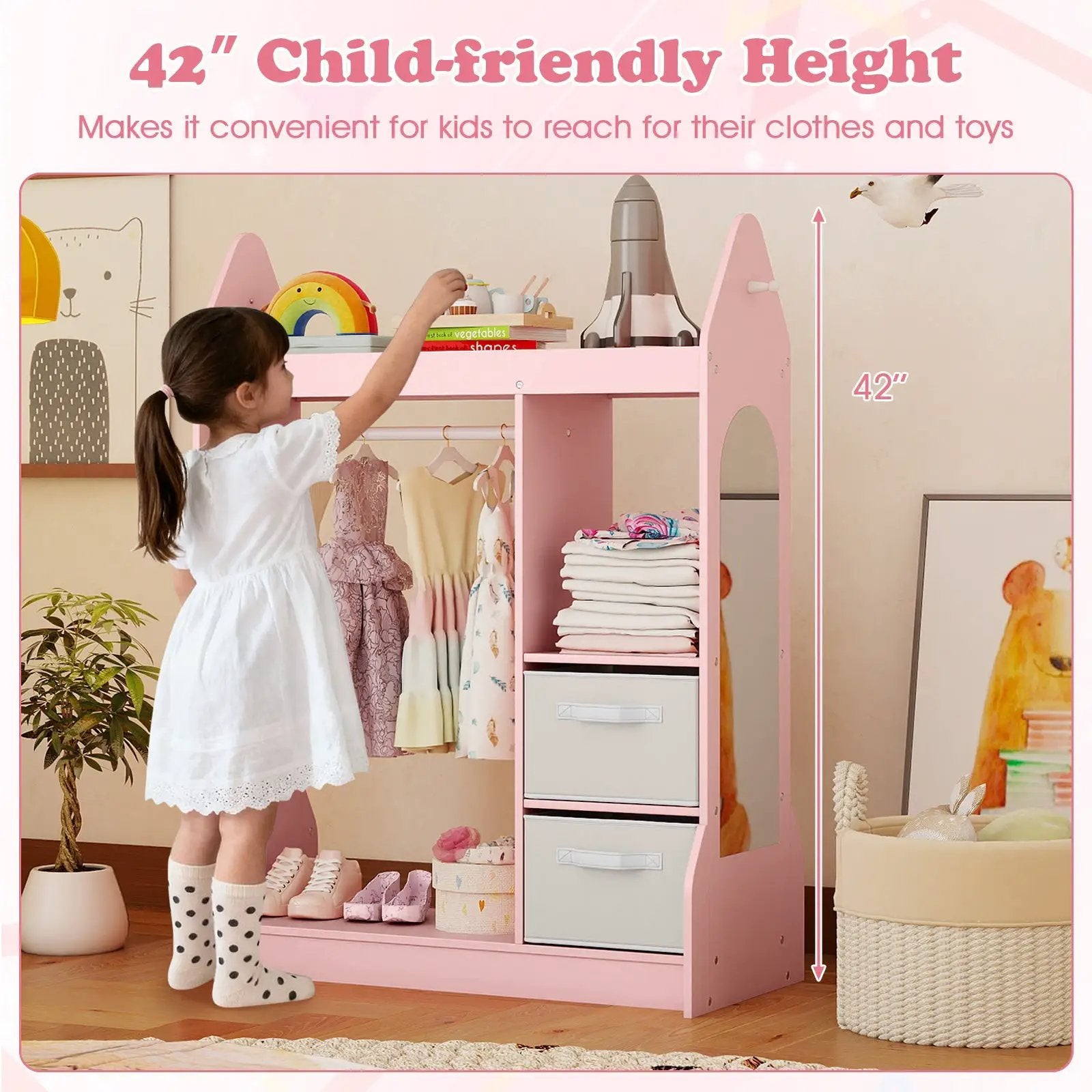 Kids Play Armoire Dresser with Cloth Hanger-Pink by DirectDeals