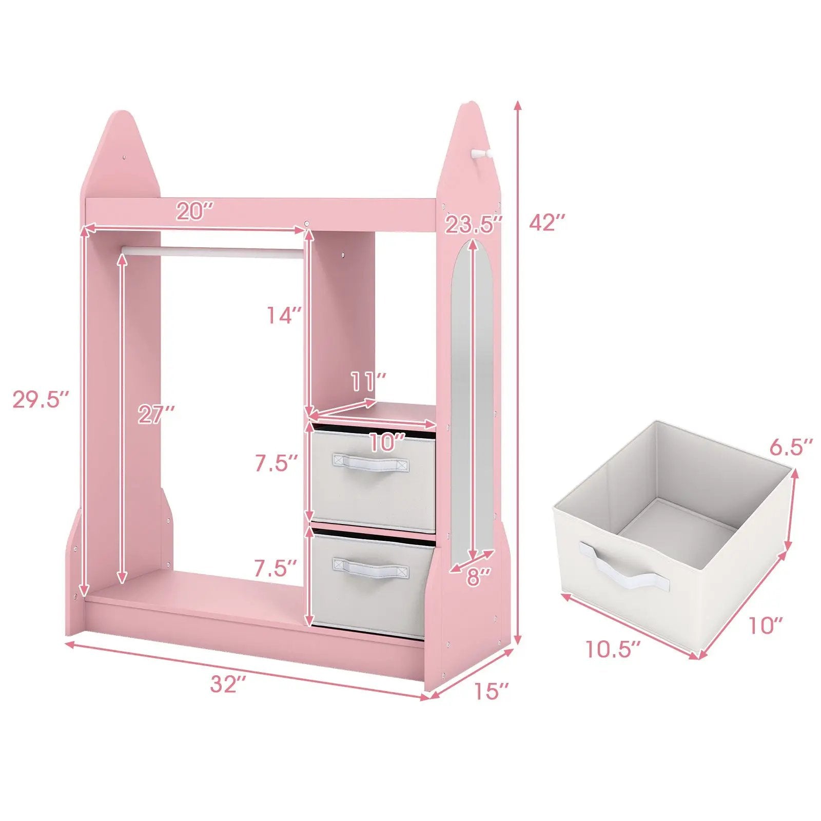 Kids Play Armoire Dresser with Cloth Hanger-Pink by DirectDeals