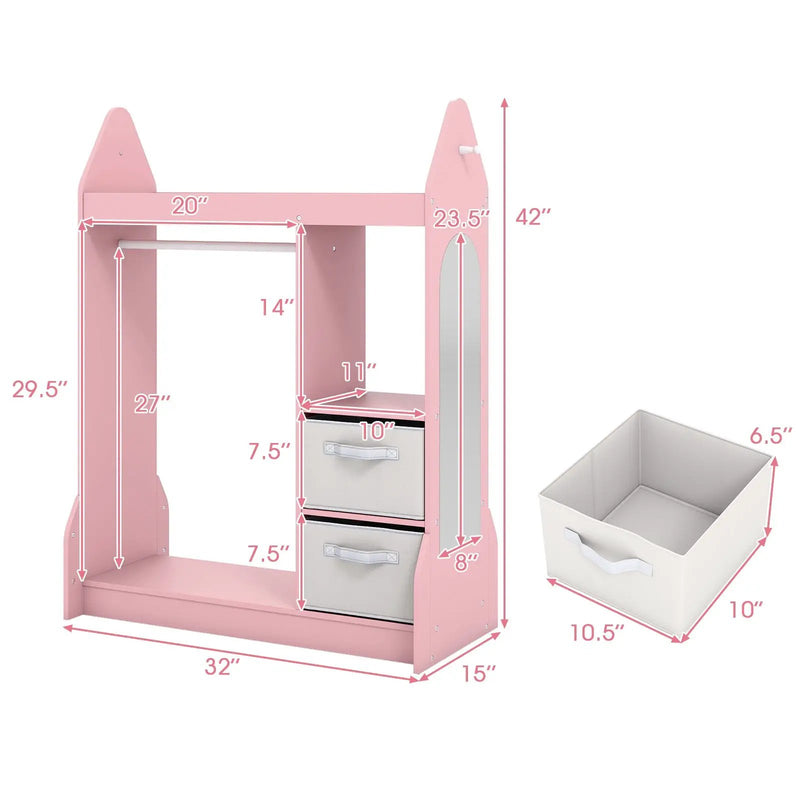 Kids Play Armoire Dresser with Cloth Hanger-Pink by DirectDeals