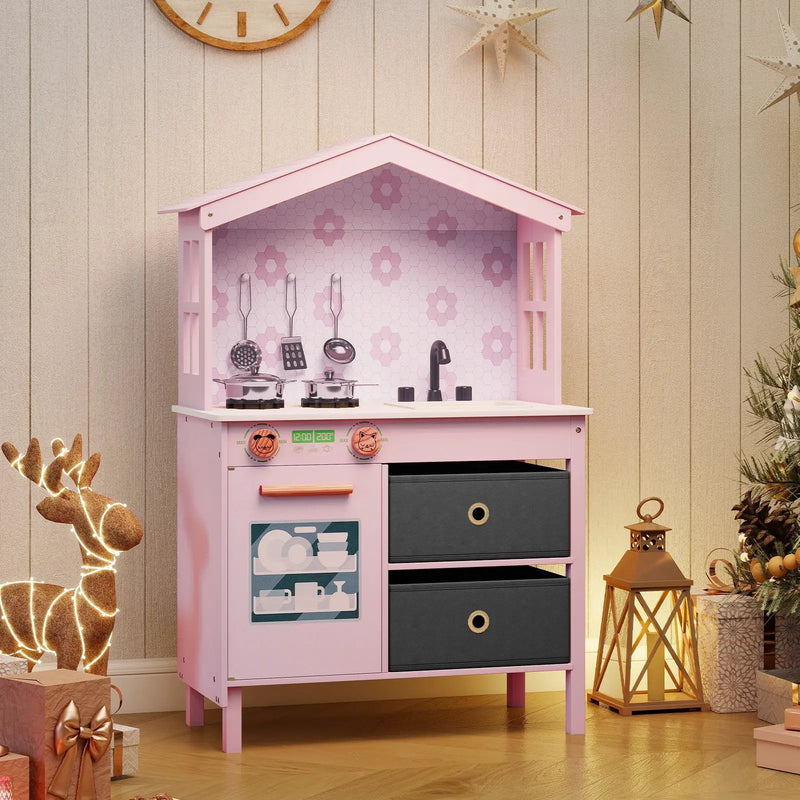 Kids Play Kitchen Children Toy Kitchen Playset with 2 Stoves and Rotation Knobs by DirectDeals