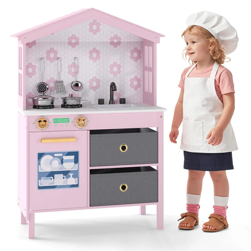 Kids Play Kitchen Children Toy Kitchen Playset with 2 Stoves and Rotation Knobs by DirectDeals