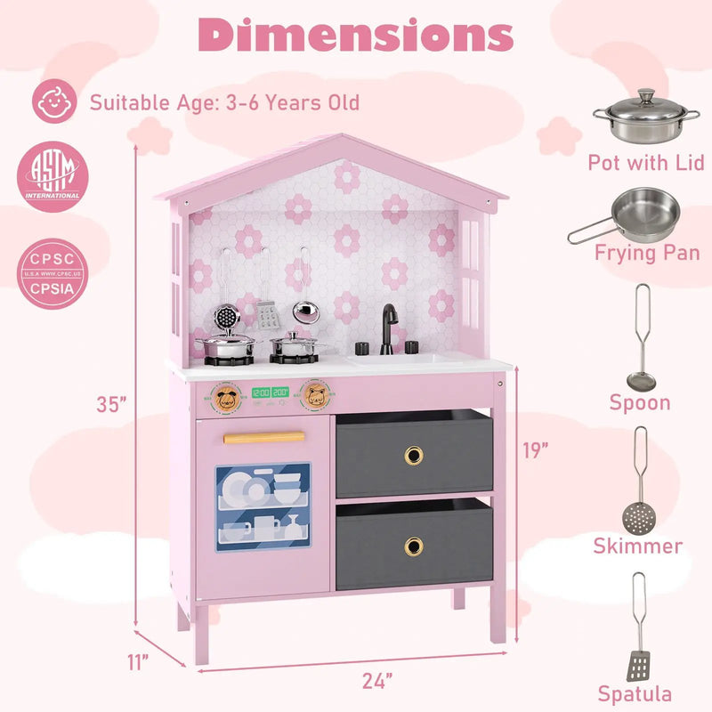 Kids Play Kitchen Children Toy Kitchen Playset with 2 Stoves and Rotation Knobs by DirectDeals