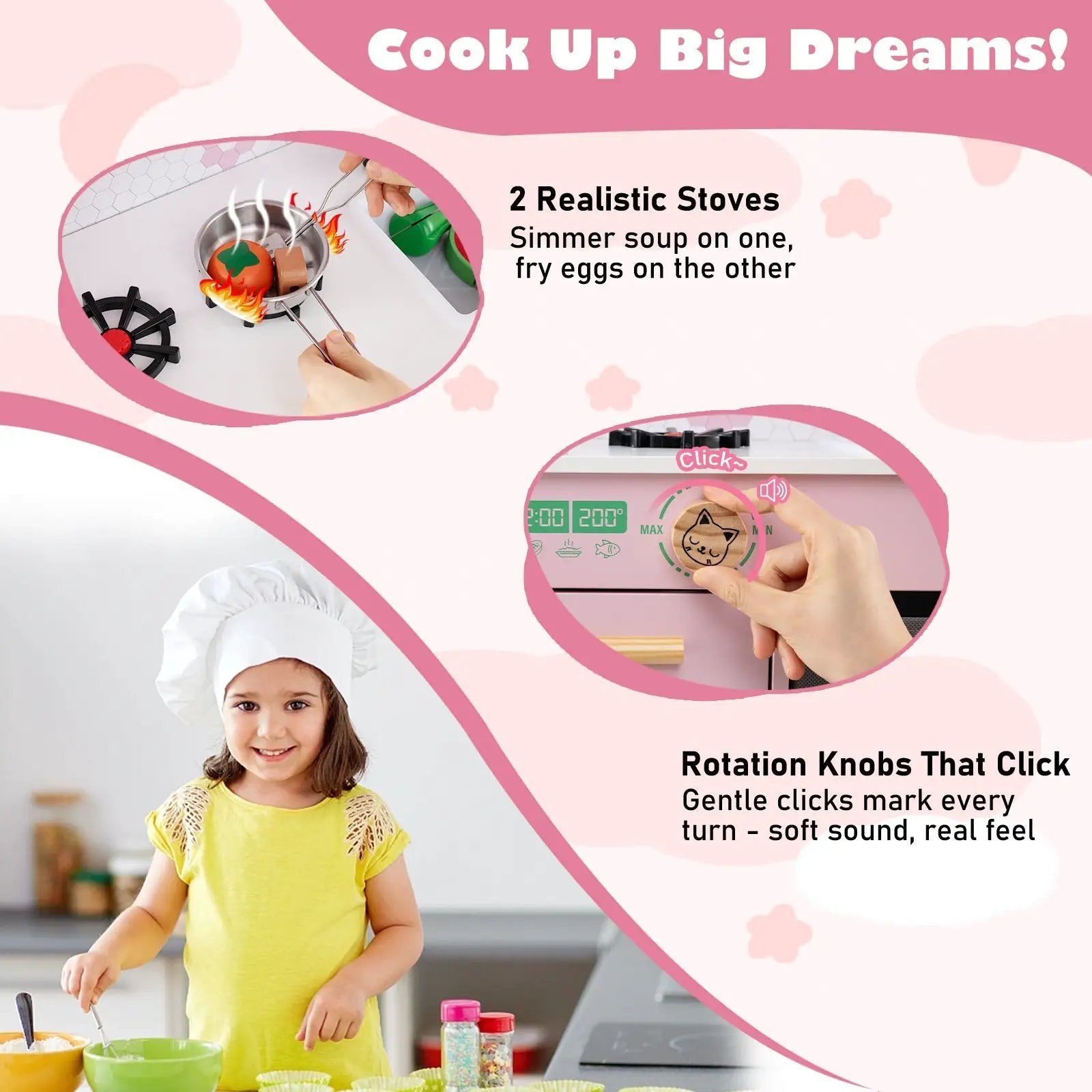 Kids Play Kitchen Children Toy Kitchen Playset with 2 Stoves and Rotation Knobs by DirectDeals