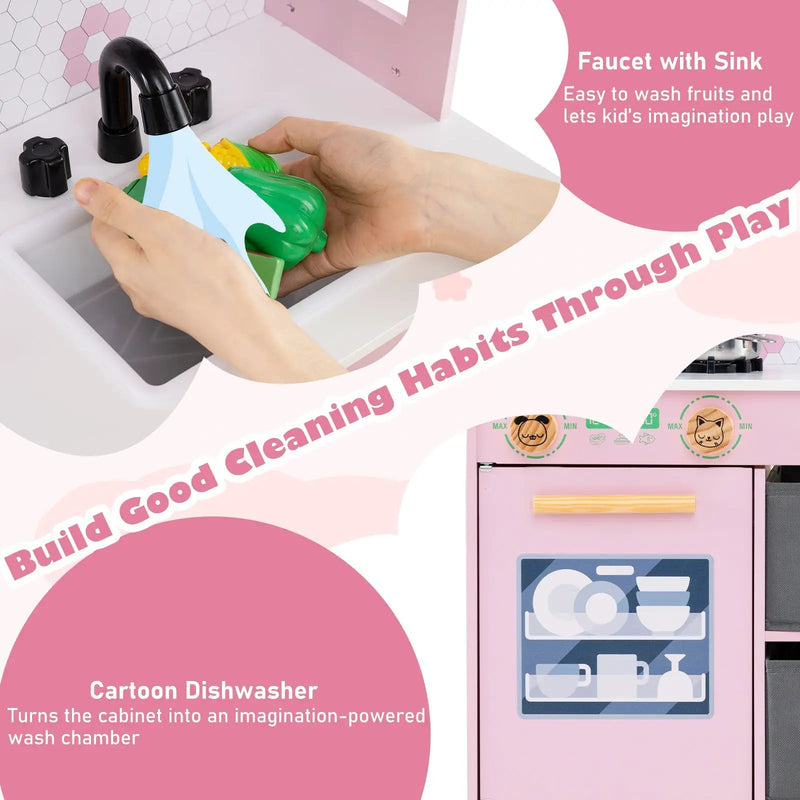 Kids Play Kitchen Children Toy Kitchen Playset with 2 Stoves and Rotation Knobs by DirectDeals