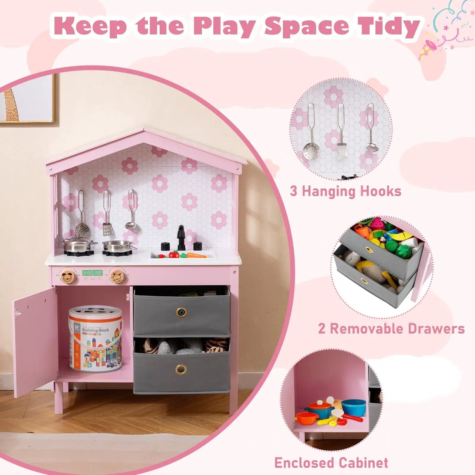 Kids Play Kitchen Children Toy Kitchen Playset with 2 Stoves and Rotation Knobs by DirectDeals