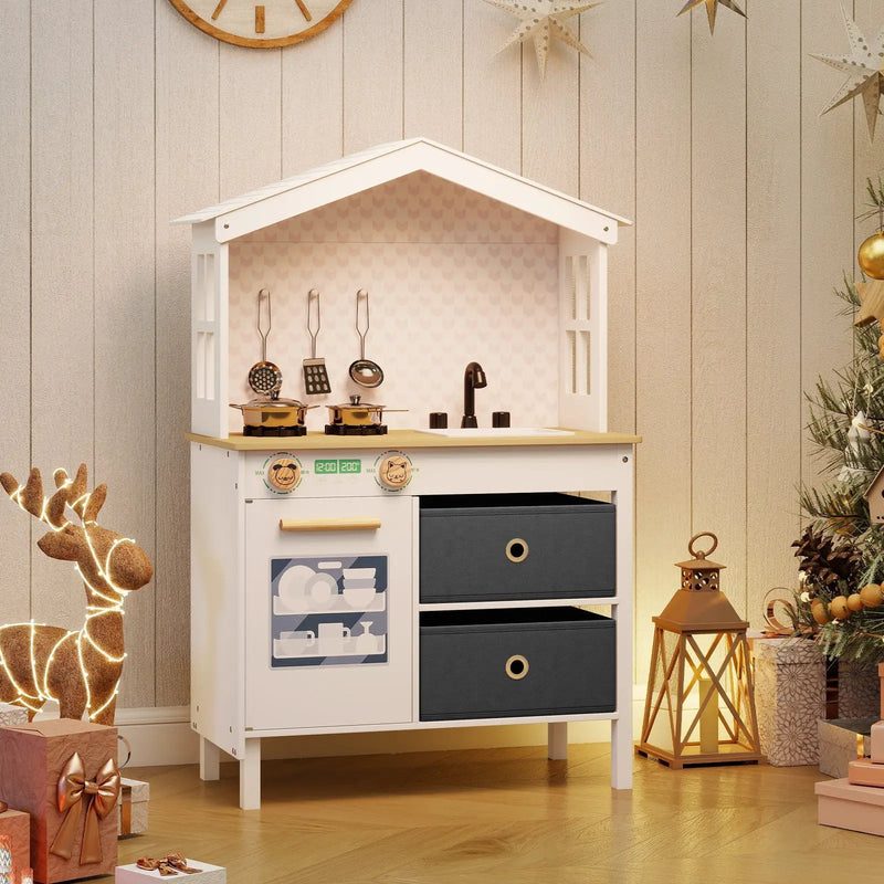 Kids Play Kitchen Children Toy Kitchen Playset with 2 Stoves and Rotation Knobs by DirectDeals