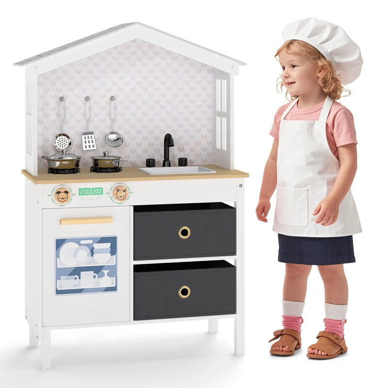 Kids Play Kitchen Children Toy Kitchen Playset with 2 Stoves and Rotation Knobs by DirectDeals