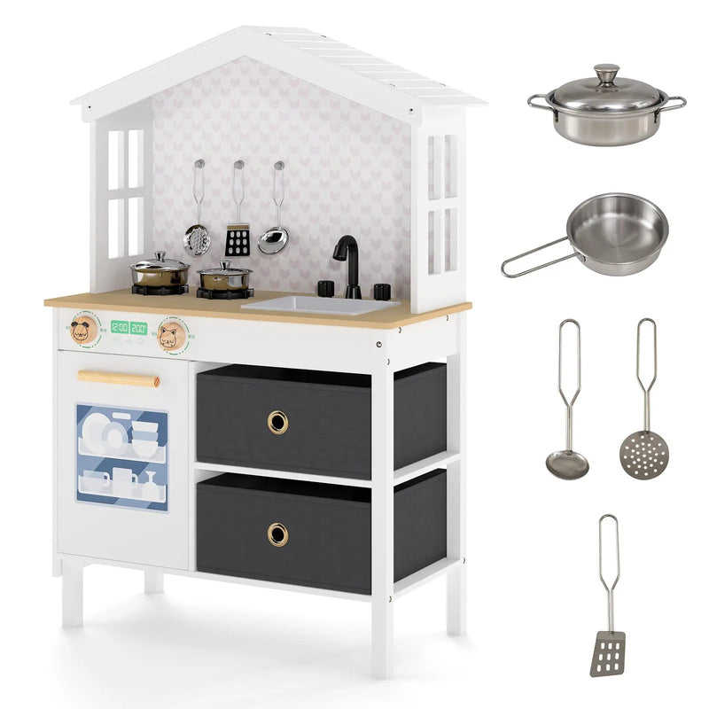 Kids Play Kitchen Children Toy Kitchen Playset with 2 Stoves and Rotation Knobs by DirectDeals
