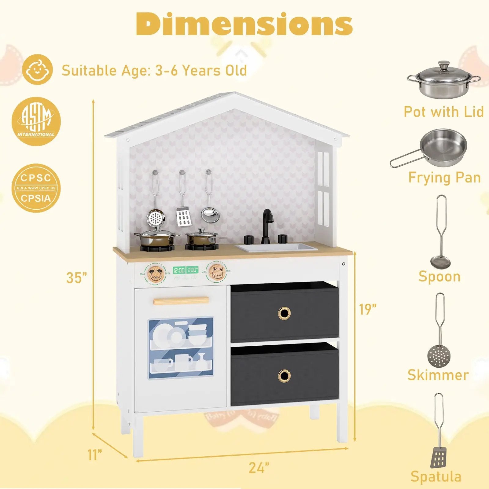 Kids Play Kitchen Children Toy Kitchen Playset with 2 Stoves and Rotation Knobs by DirectDeals