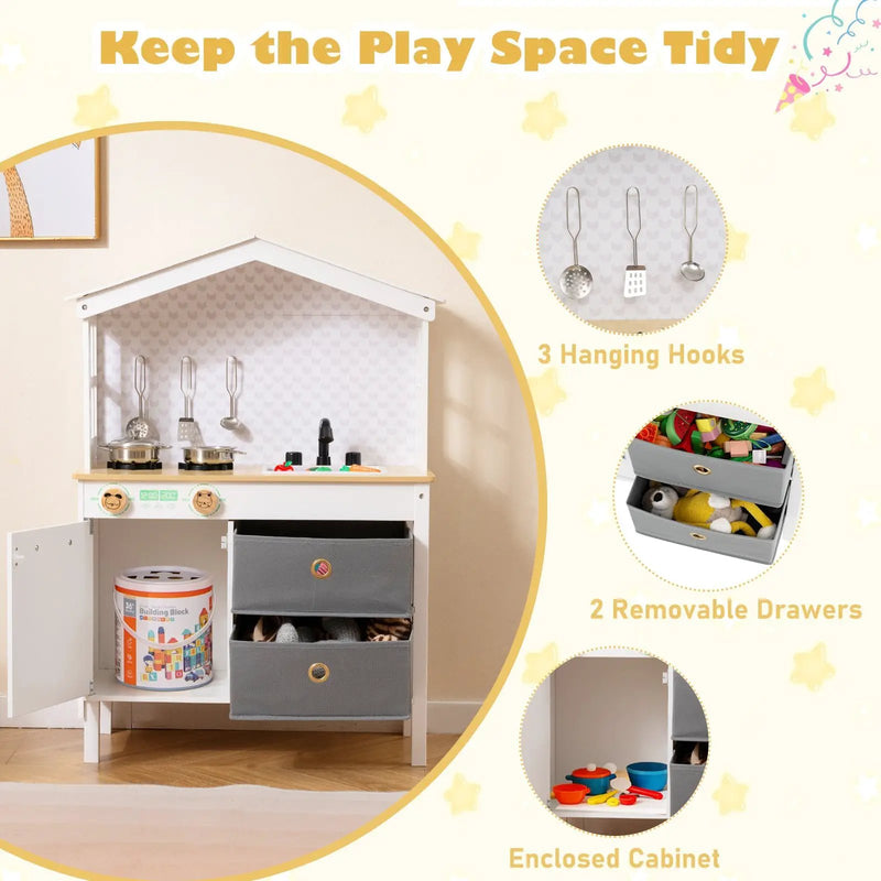 Kids Play Kitchen Children Toy Kitchen Playset with 2 Stoves and Rotation Knobs by DirectDeals