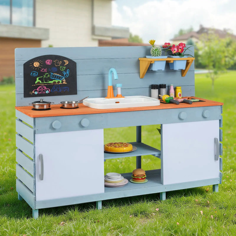 Kids Play Kitchen Set with Stoves for Boys Girls Aged 3-8-Blue by DirectDeals