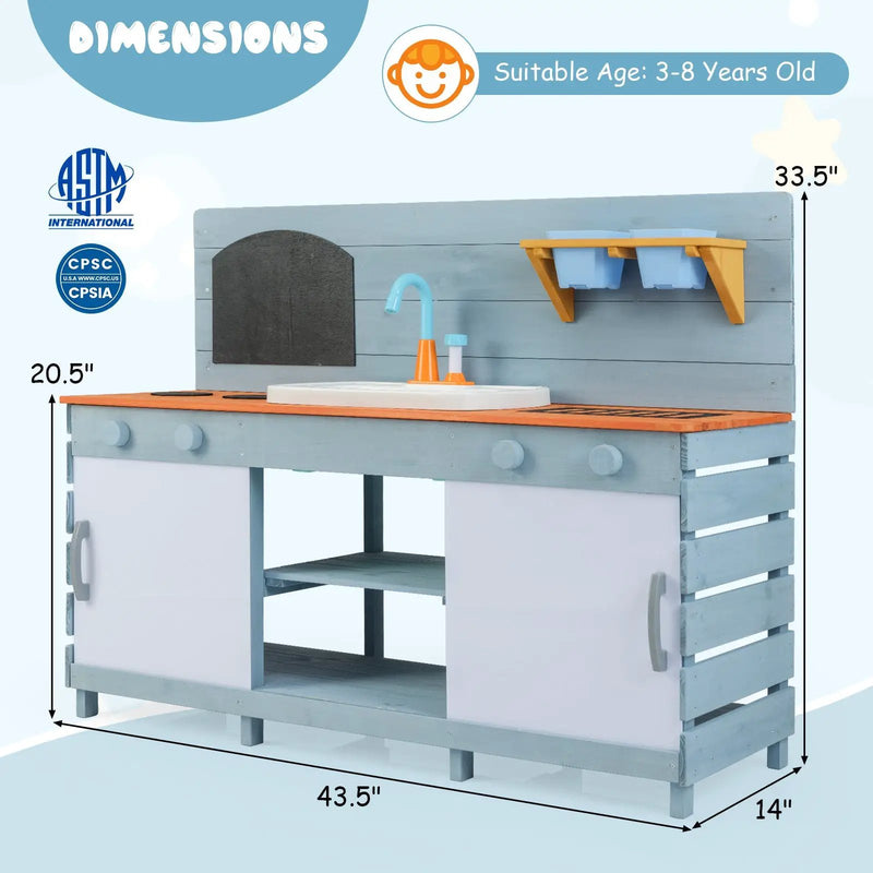 Kids Play Kitchen Set with Stoves for Boys Girls Aged 3-8-Blue by DirectDeals