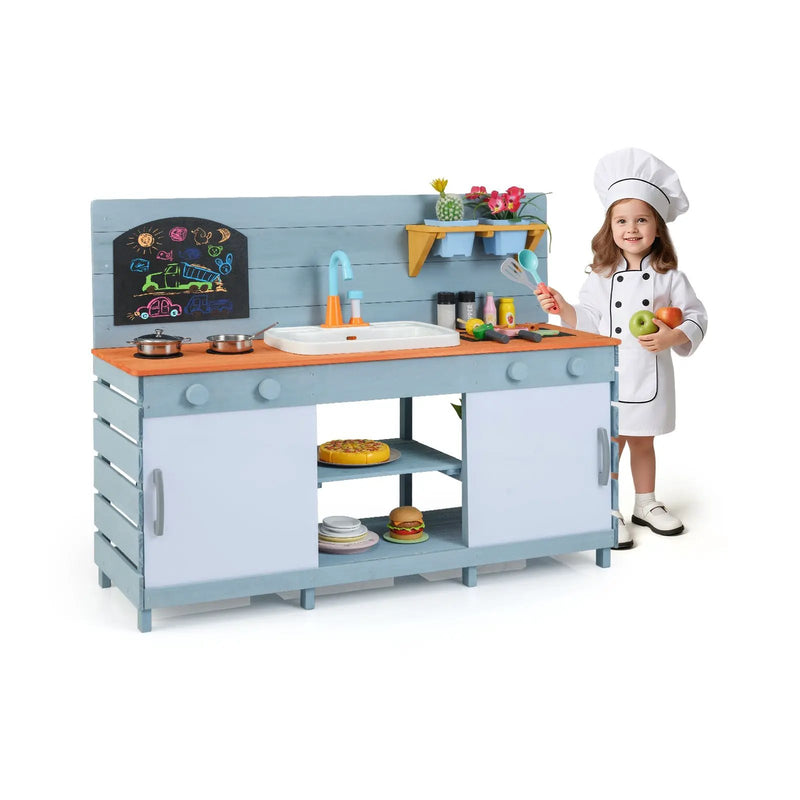 Kids Play Kitchen Set with Stoves for Boys Girls Aged 3-8-Blue by DirectDeals