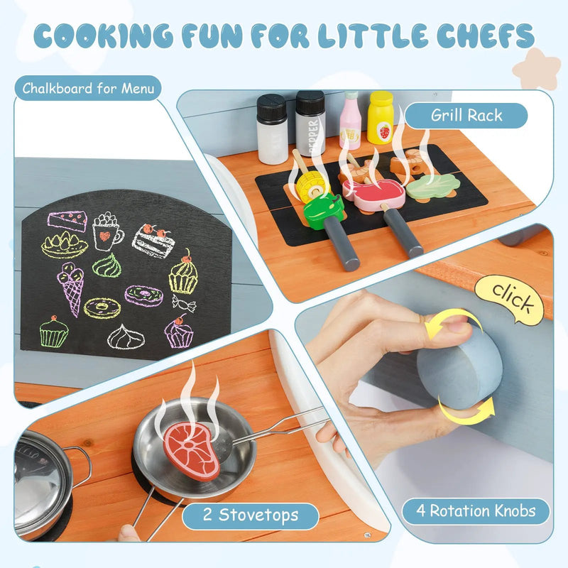 Kids Play Kitchen Set with Stoves for Boys Girls Aged 3-8-Blue by DirectDeals