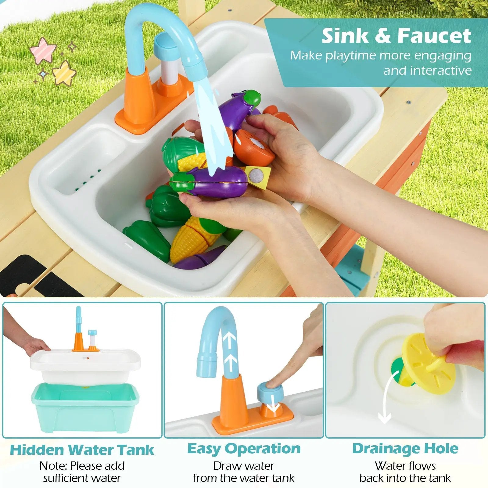 Kids Play Kitchen Set Wooden Kitchen Playset Chef Pretend Mud Kitchen-Blue by DirectDeals