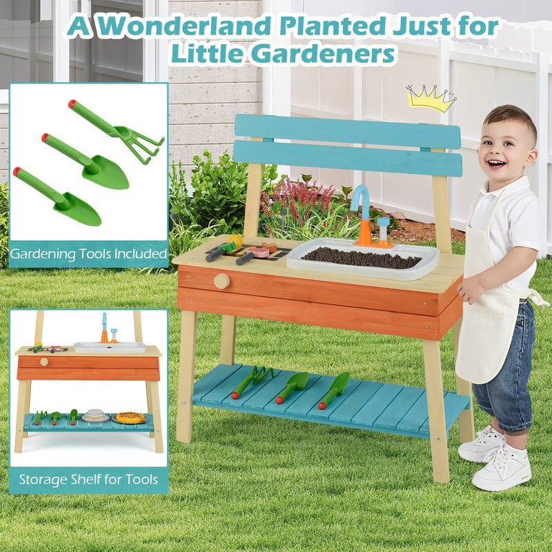 Kids Play Kitchen Set Wooden Kitchen Playset Chef Pretend Mud Kitchen-Blue by DirectDeals