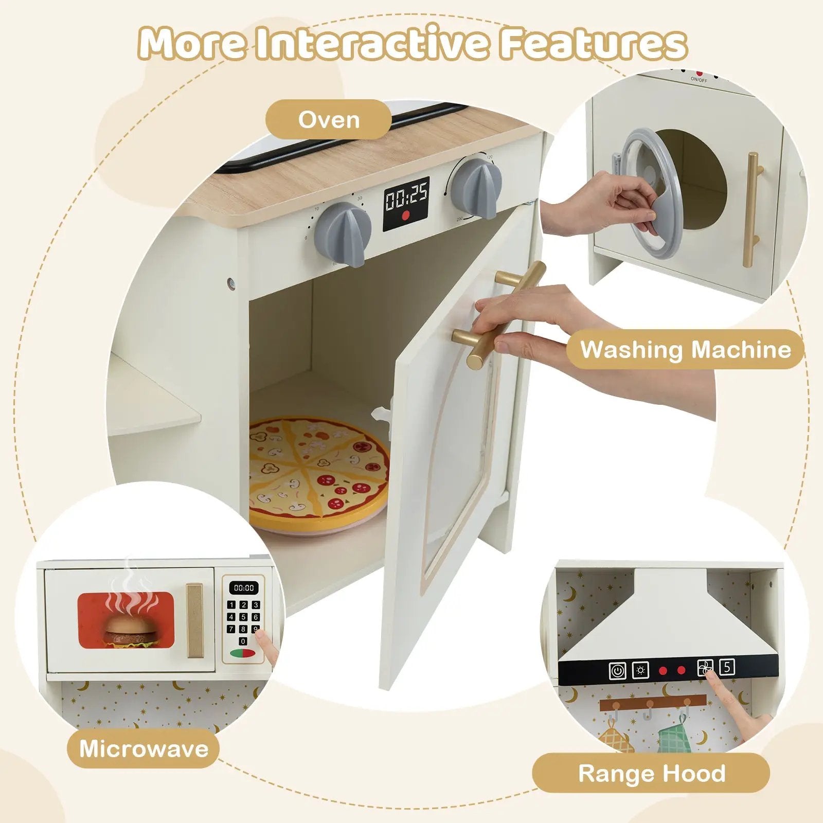 Kids Play Kitchen Wooden Corner Kitchen Playset with Working Faucet and Sink-Beige by DirectDeals