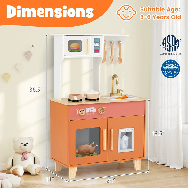 Kids Play Kitchen with Microwave and Rotation Knobs for Girls Boys Aged 3-6 by DirectDeals