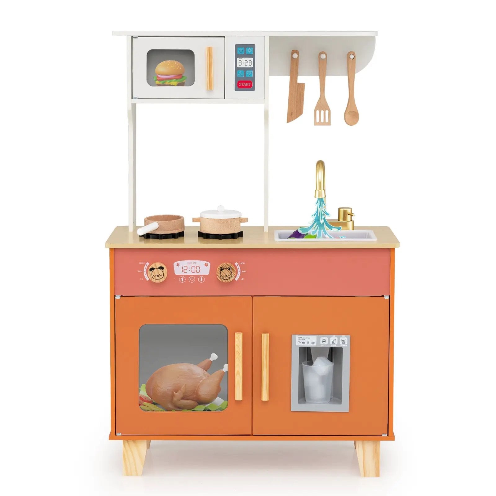 Kids Play Kitchen with Microwave and Rotation Knobs for Girls Boys Aged 3-6 by DirectDeals