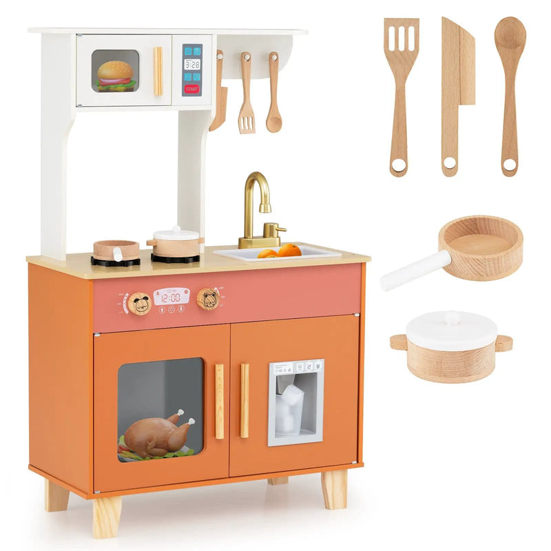 Kids Play Kitchen with Microwave and Rotation Knobs for Girls Boys Aged 3-6 by DirectDeals