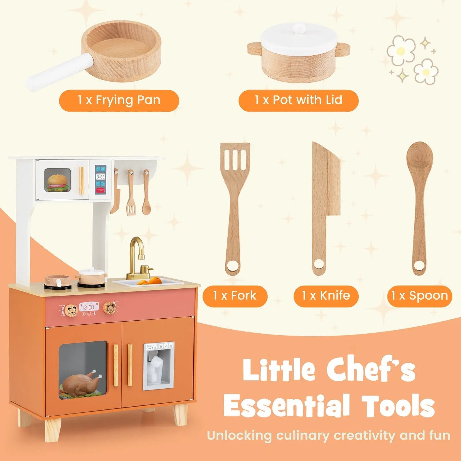 Kids Play Kitchen with Microwave and Rotation Knobs for Girls Boys Aged 3-6 by DirectDeals