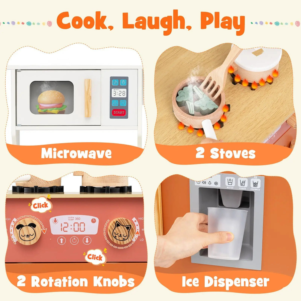 Kids Play Kitchen with Microwave and Rotation Knobs for Girls Boys Aged 3-6, photo 15 of 16