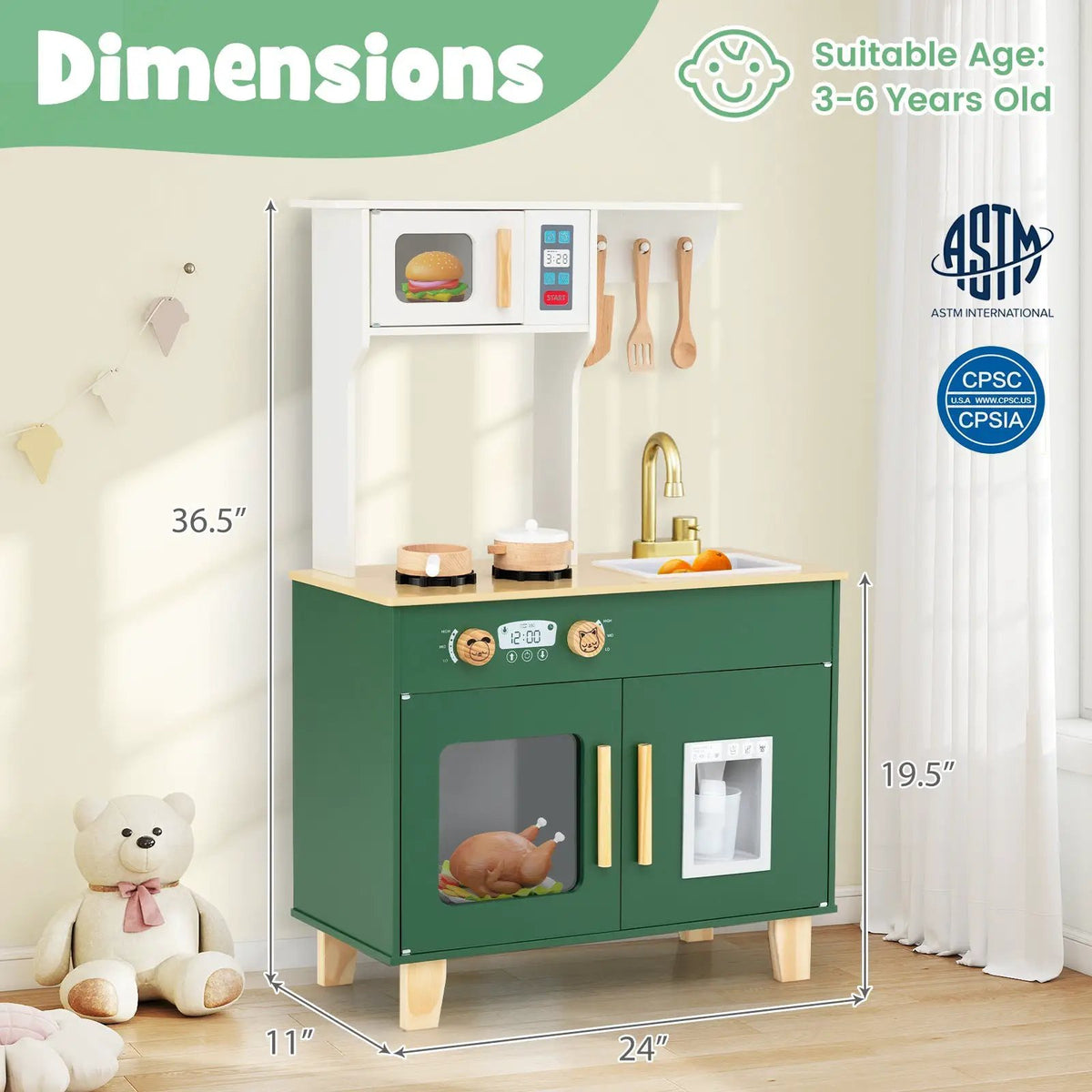 Kids Play Kitchen with Microwave and Rotation Knobs for Girls Boys Aged 3-6, photo 6 of 16
