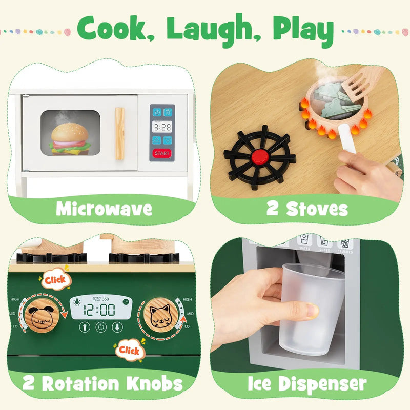 Kids Play Kitchen with Microwave and Rotation Knobs for Girls Boys Aged 3-6 by DirectDeals