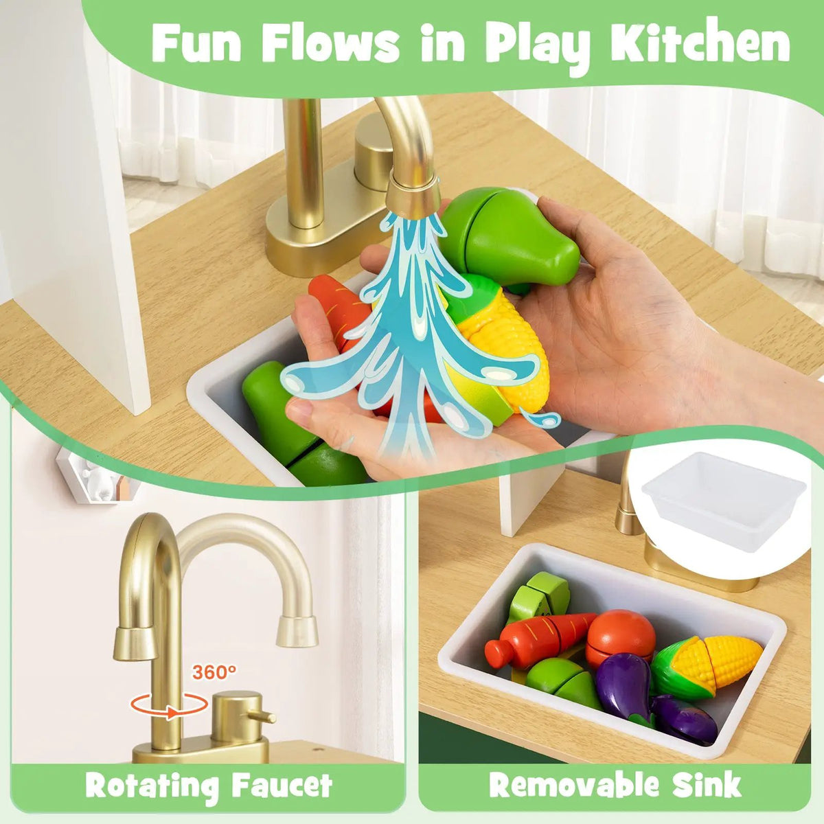 Kids Play Kitchen with Microwave and Rotation Knobs for Girls Boys Aged 3-6, photo 16 of 16