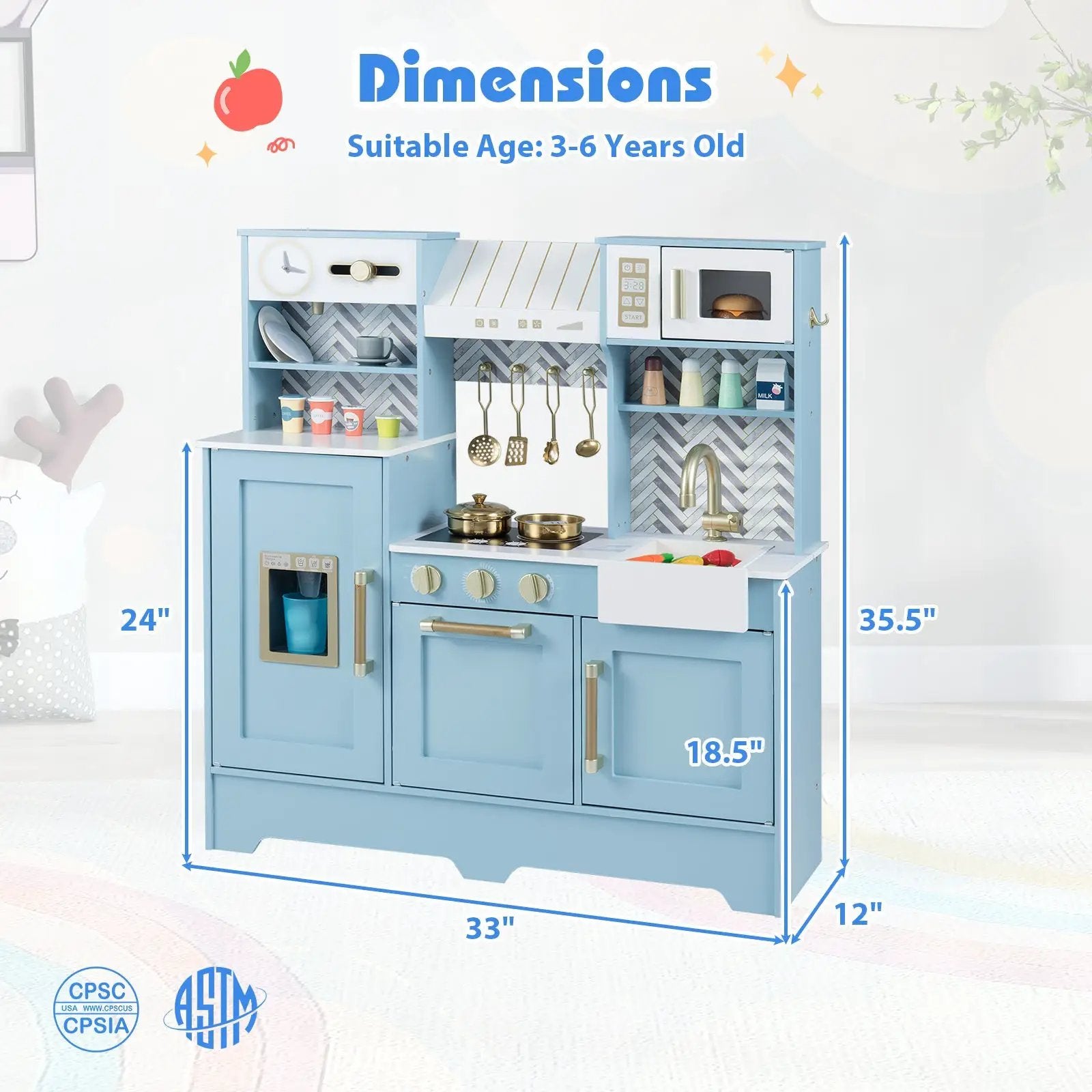 Kids Play Kitchen with Stoves and Faucet for Girls Boys Aged 3-6 by DirectDeals
