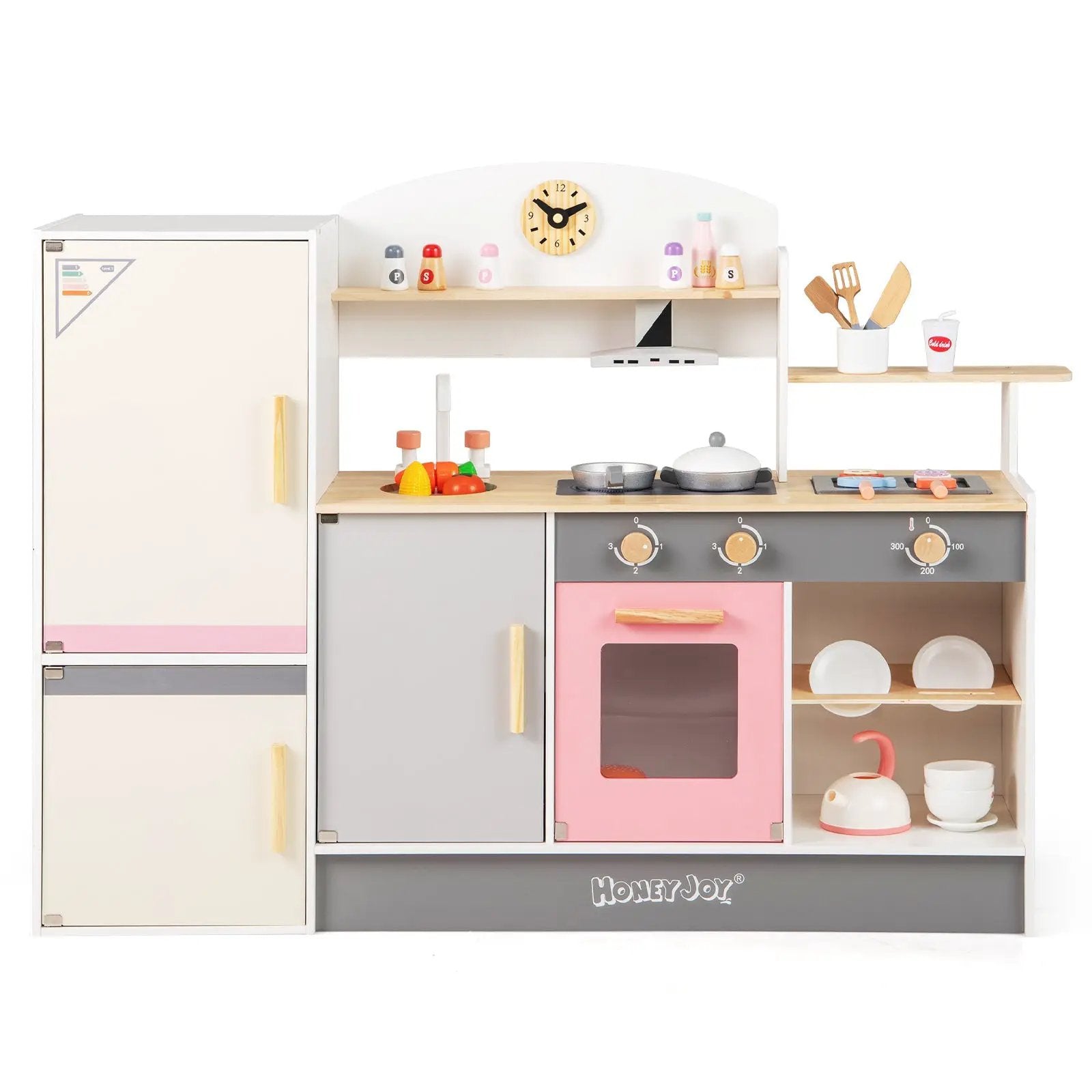 Kids Play Kitchen Set with Realistic Range Hood and Refrigerator by DirectDeals