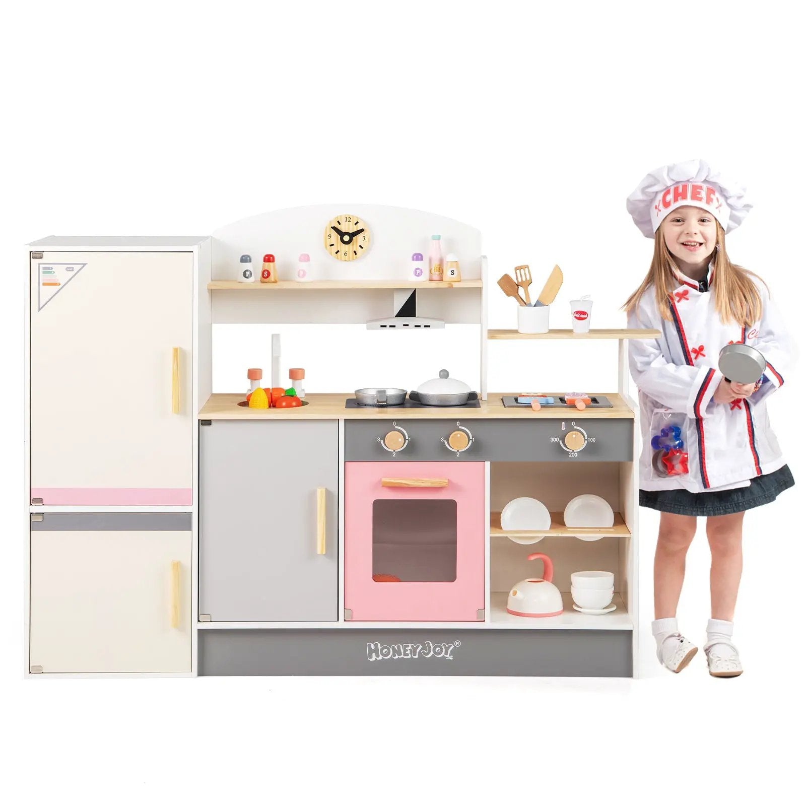 Kids Play Kitchen Set with Realistic Range Hood and Refrigerator by DirectDeals