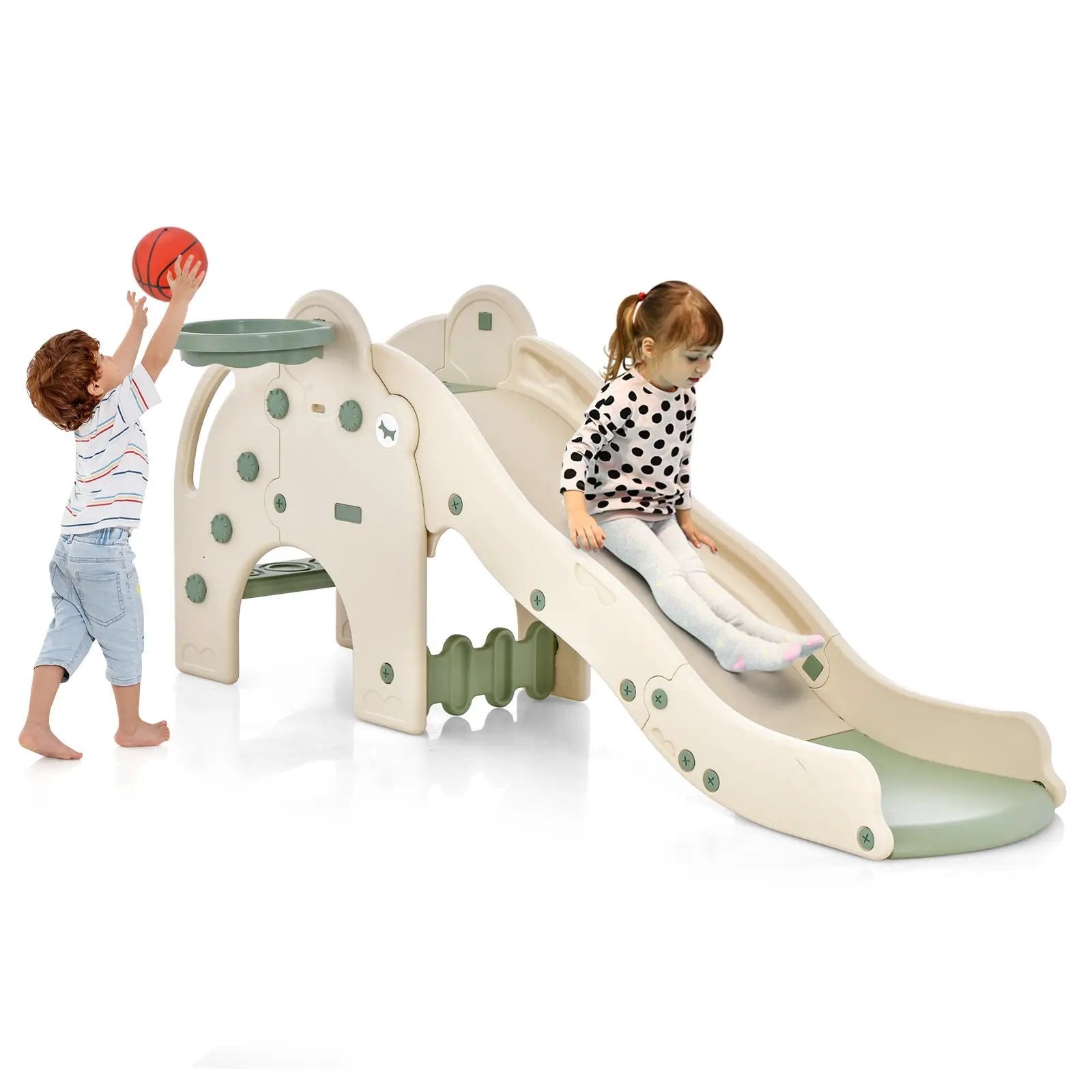 4-in-1 Toddler Slide Kids Play Slide with Cute Elephant Shape-Green by DirectDeals