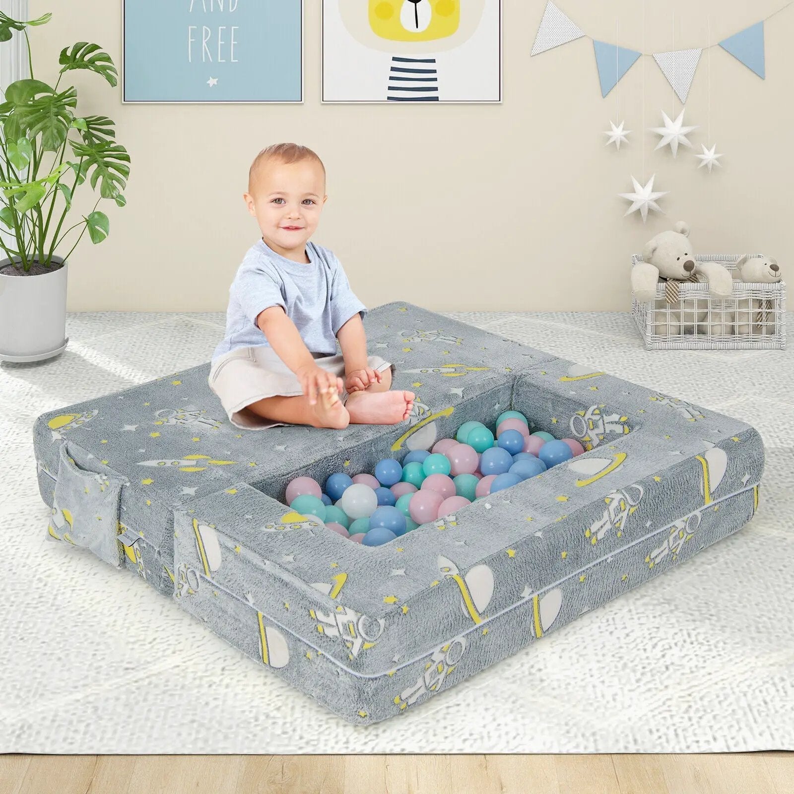 Kids Play Sofa with Ottoman and Removable & Machine Washable Cover-Gray by DirectDeals