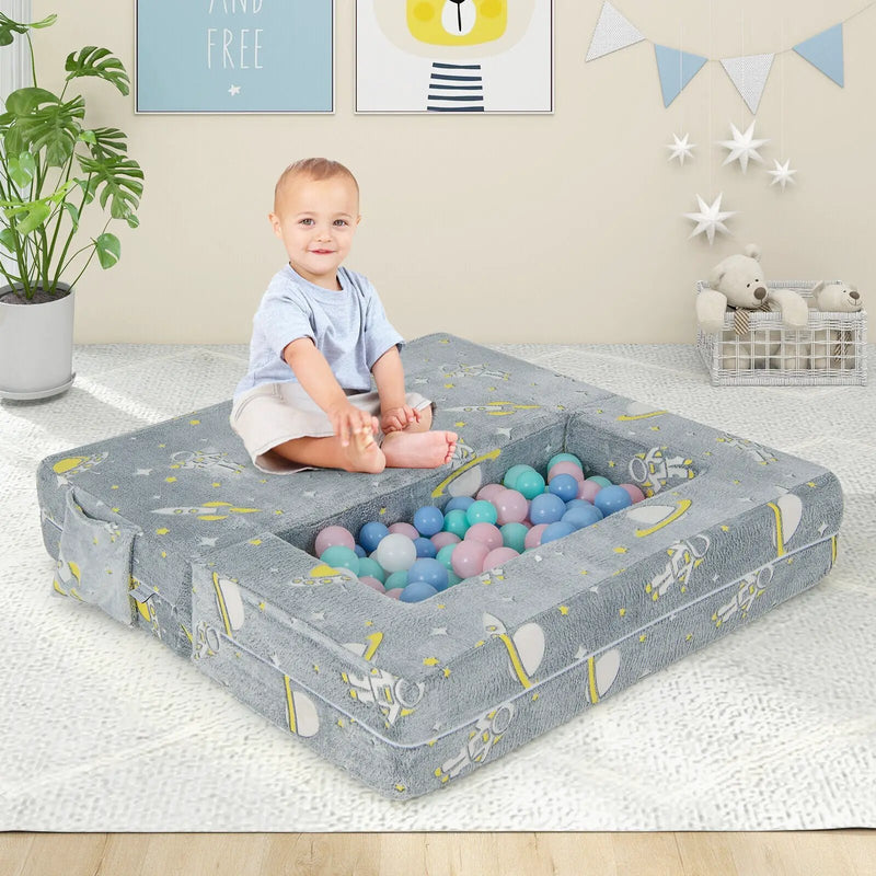 Kids Play Sofa with Ottoman and Removable & Machine Washable Cover-Gray by DirectDeals
