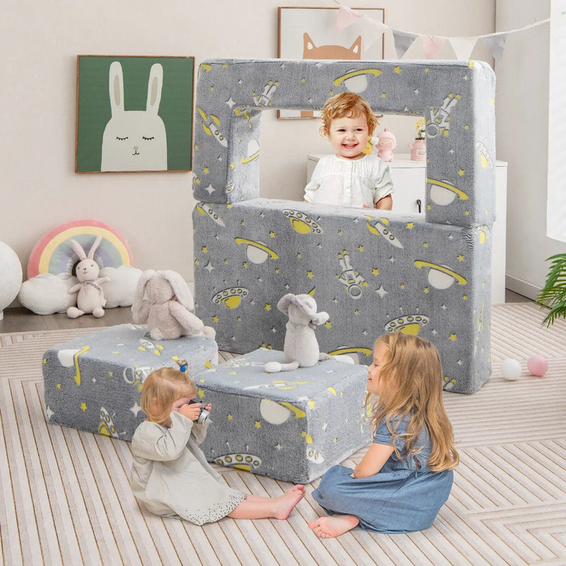 Kids Play Sofa with Ottoman and Removable & Machine Washable Cover-Gray by DirectDeals