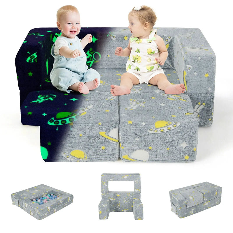 Kids Play Sofa with Ottoman and Removable & Machine Washable Cover-Gray by DirectDeals