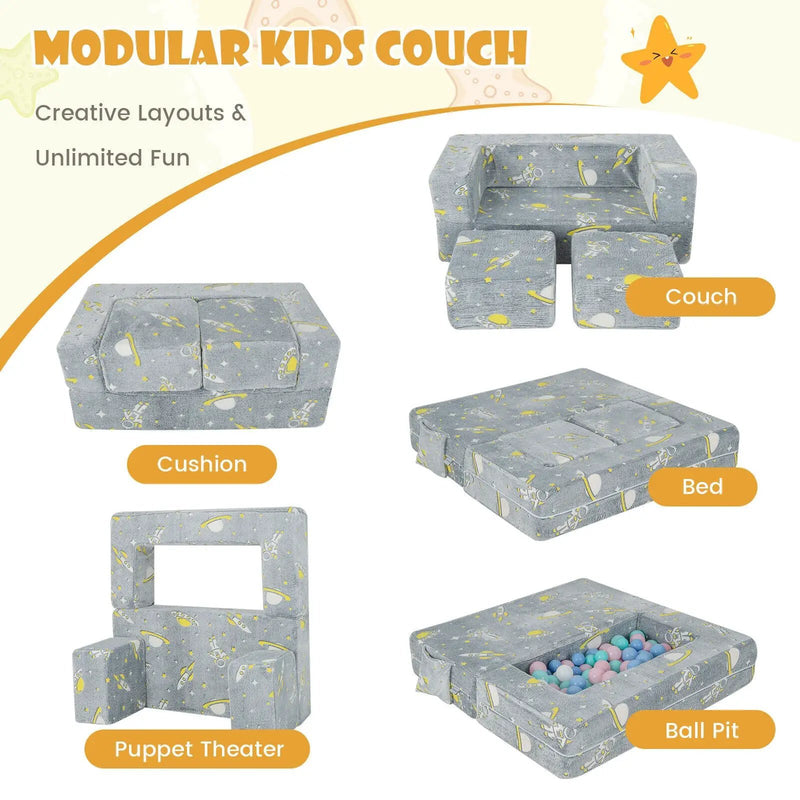 Kids Play Sofa with Ottoman and Removable & Machine Washable Cover-Gray by DirectDeals