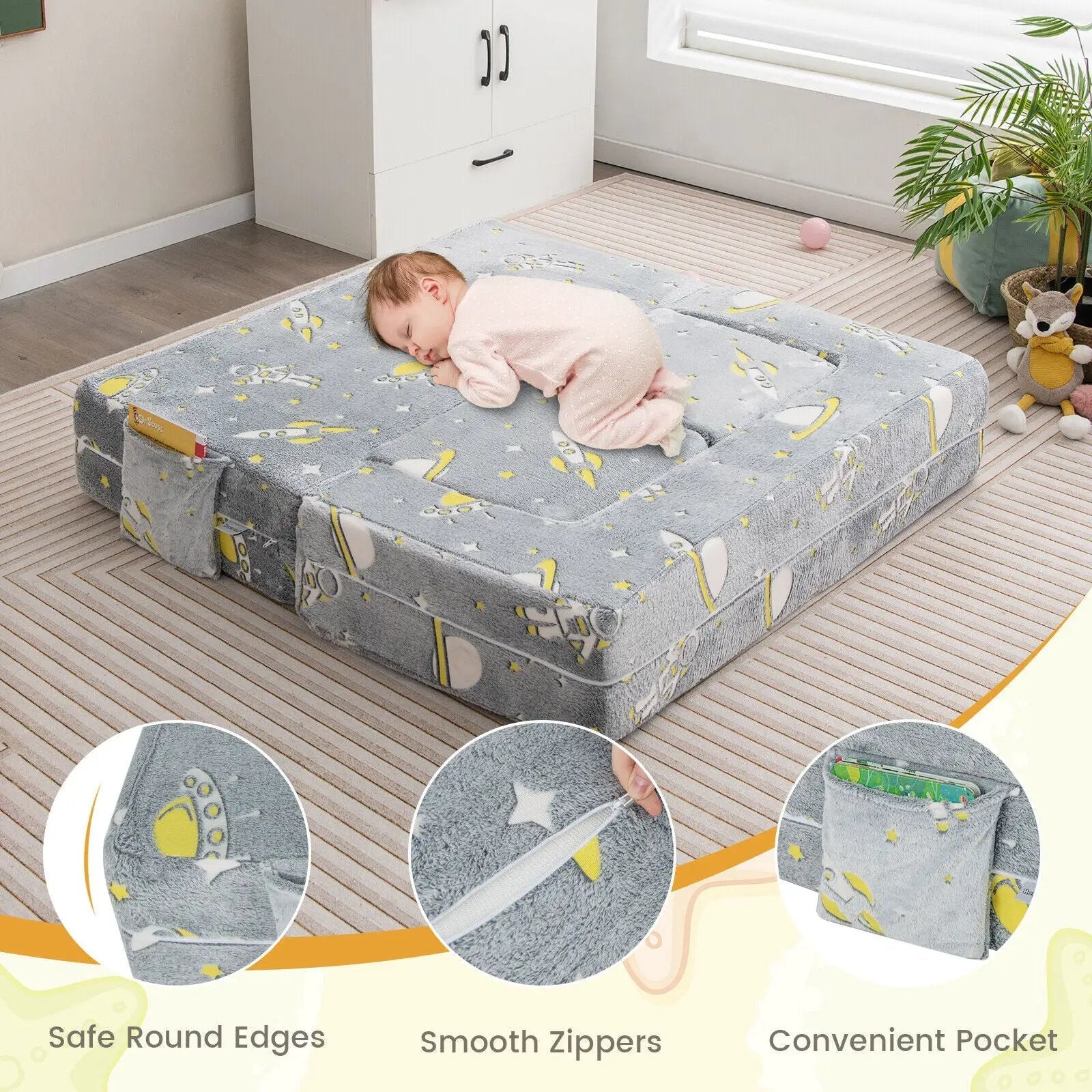 Kids Play Sofa with Ottoman and Removable & Machine Washable Cover-Gray by DirectDeals