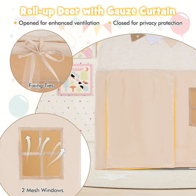 Kids Play Tent Large Playhouse with Glow in the Dark Stars and Mat-Beige by DirectDeals