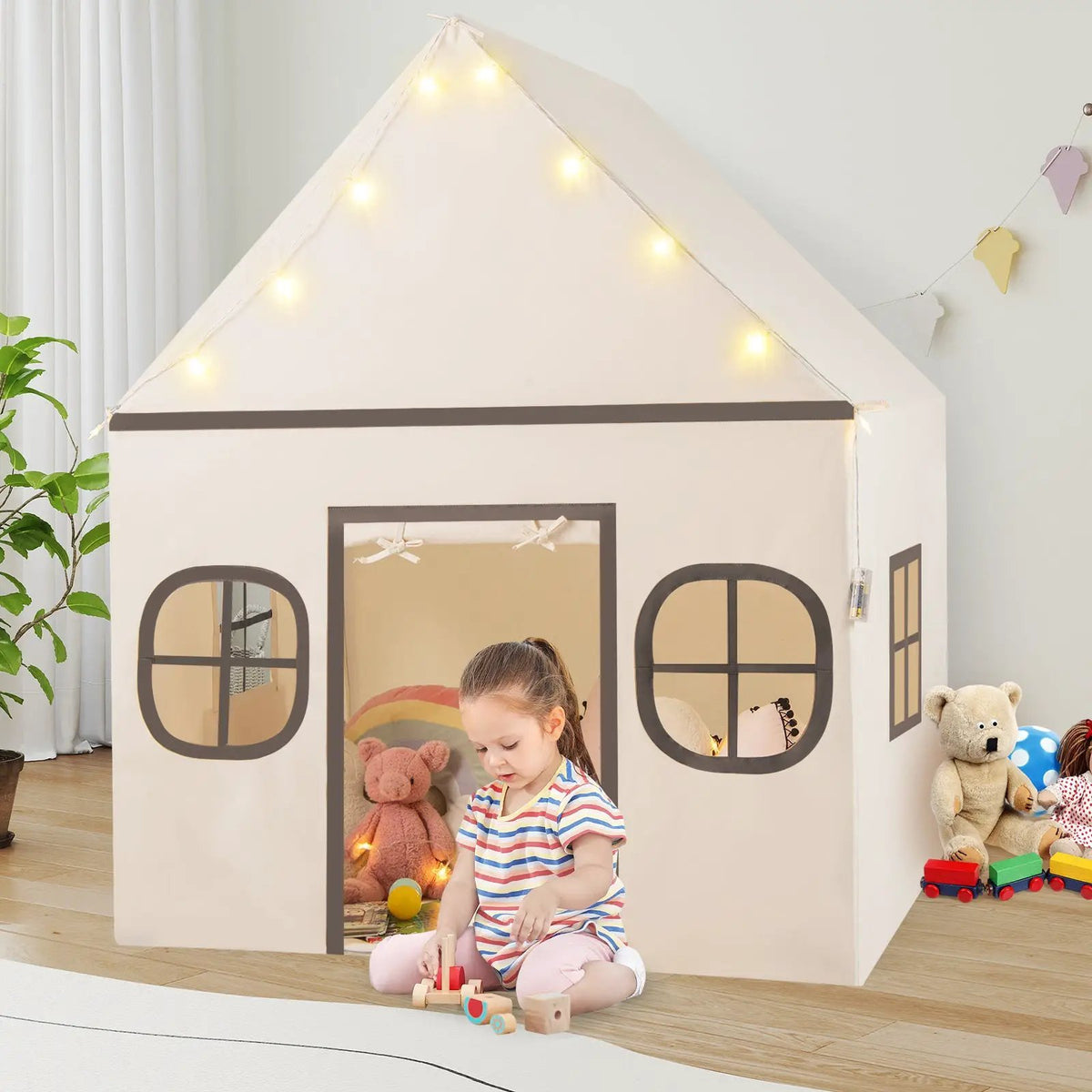 Kids Play Tent Large Playhouse with Door Curtain and Windows Star Lights, photo 4 of 16