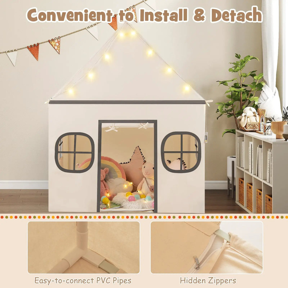 Kids Play Tent Large Playhouse with Door Curtain and Windows Star Lights, photo 14 of 16