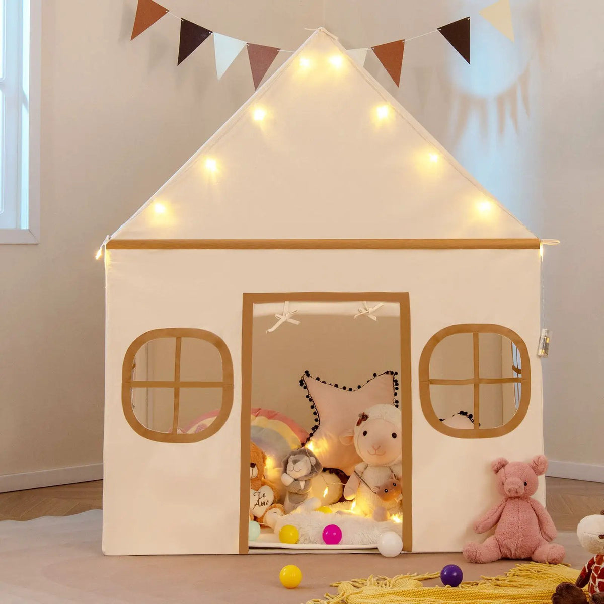 Kids Play Tent Large Playhouse with Door Curtain and Windows Star Lights, photo 3 of 16