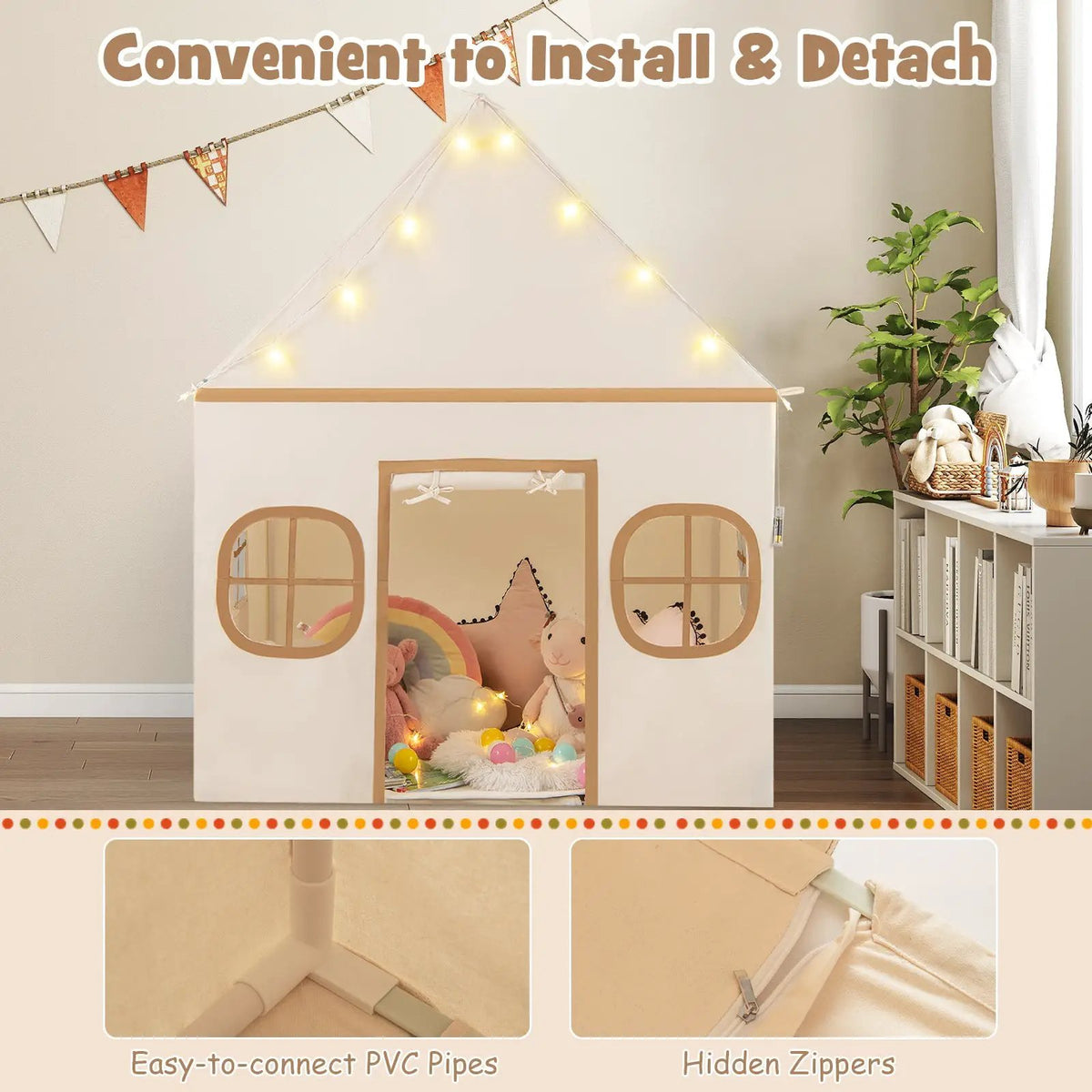 Kids Play Tent Large Playhouse with Door Curtain and Windows Star Lights, photo 13 of 16