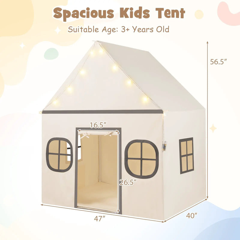 Kids Play Tent Large Playhouse with Door Curtain and Windows Star Lights by DirectDeals
