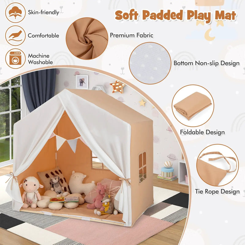 Kid's Play Tent with Washable Cotton Mat and Flag Banner by DirectDeals