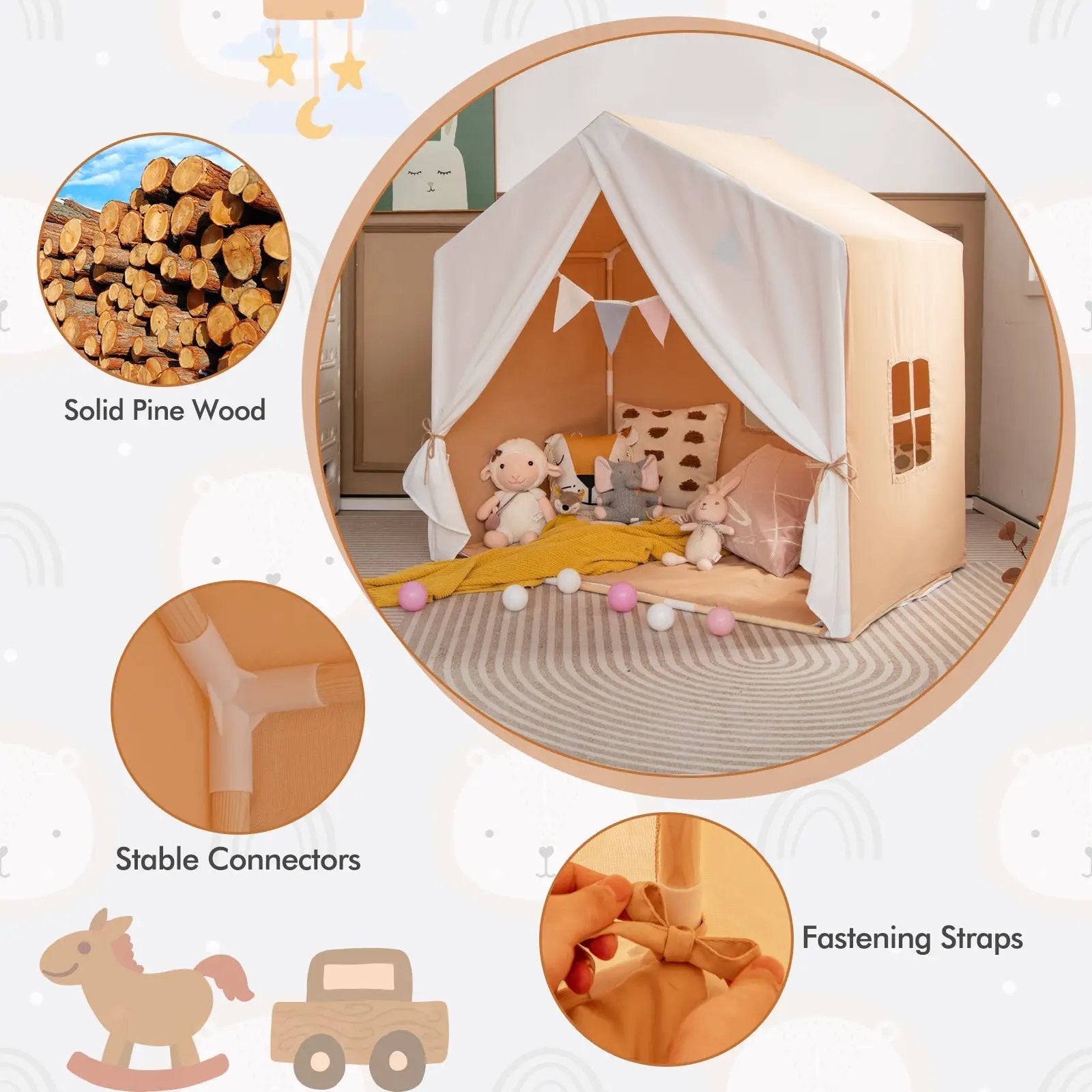 Kid's Play Tent with Washable Cotton Mat and Flag Banner by DirectDeals