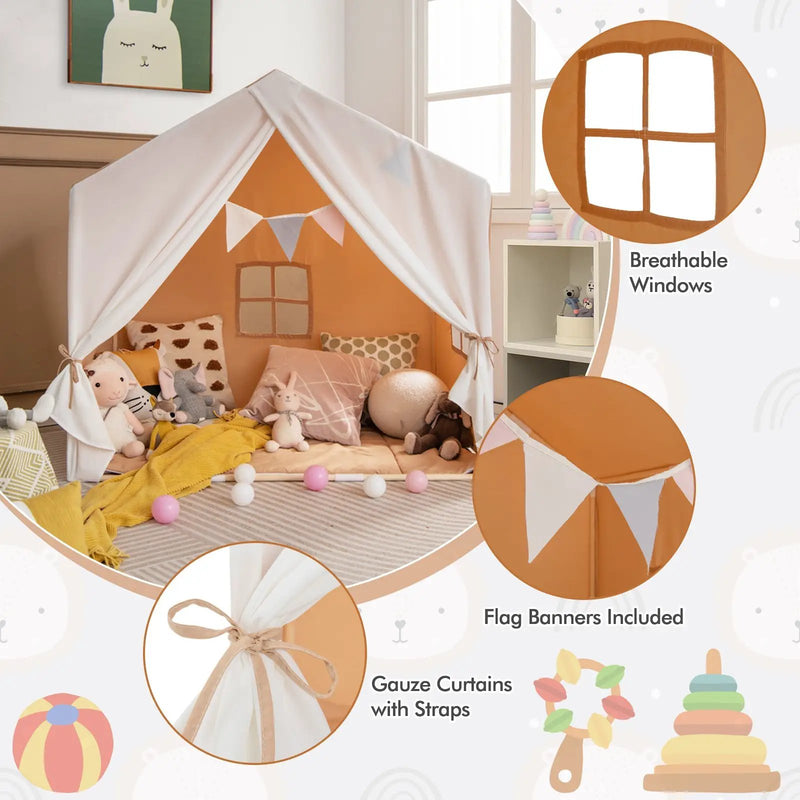 Kid's Play Tent with Washable Cotton Mat and Flag Banner by DirectDeals